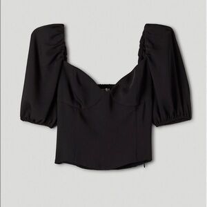 Wilfred Aritzia Novella Black Puff Short Sleeve Top S